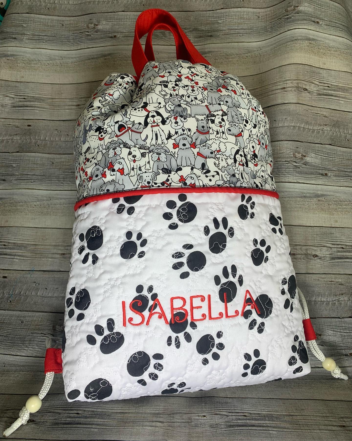 Personalized Paw Print Drawstring Bag
