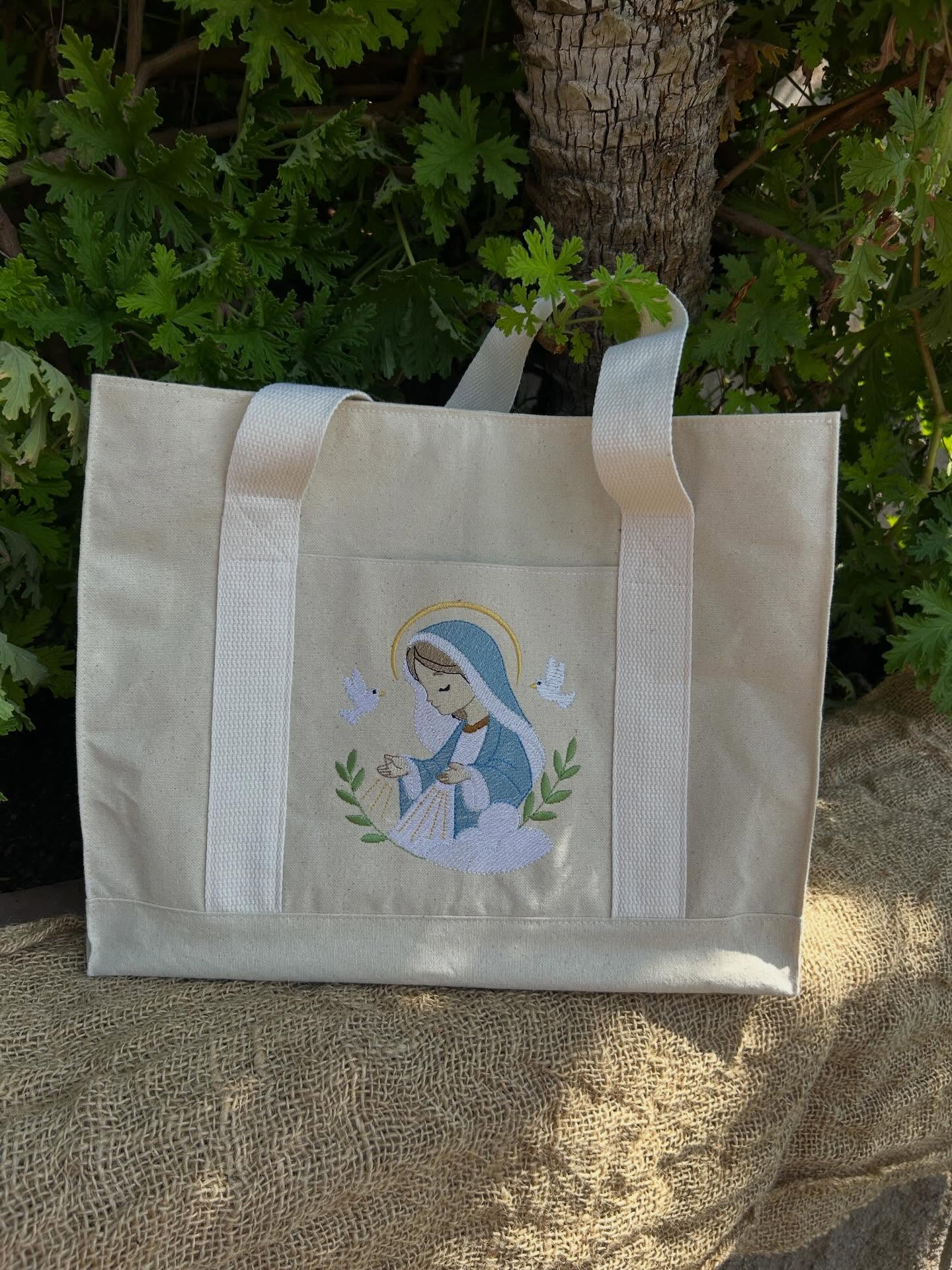 Virgin Mary Embroidered Tote